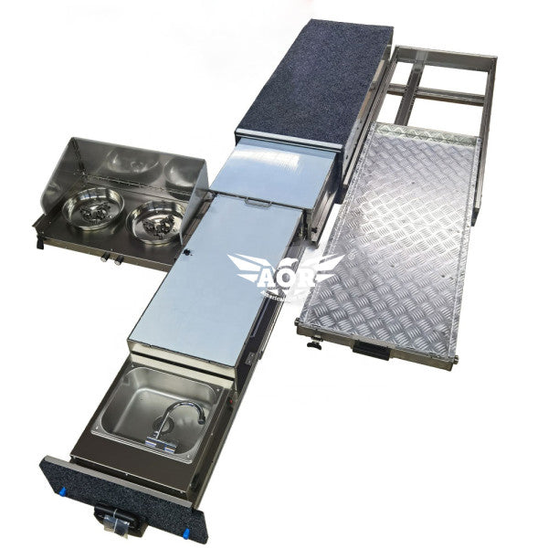 Adventure On-Board Sliding Kitchen Combo, Dual Stove, Sink, Top Slider, 1350 x 500 mm