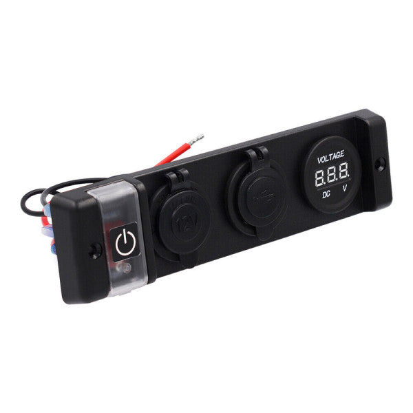 Marine Grade Switch Panel - 1 x Switch - 2 x USB - 1 x 12V - 1 x Voltmeter