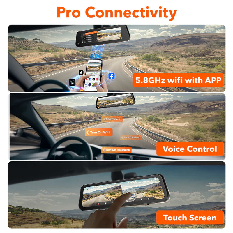 WOLFBOX G900 PRO 4K+2.5K Parking Monitoring Touch Screen Smart Mirror