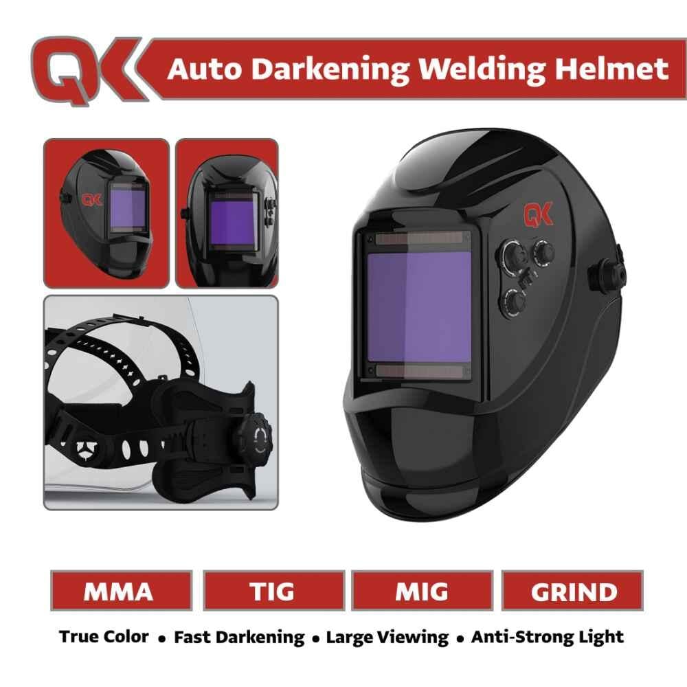 QK self-darkening welding helmet features and headgear