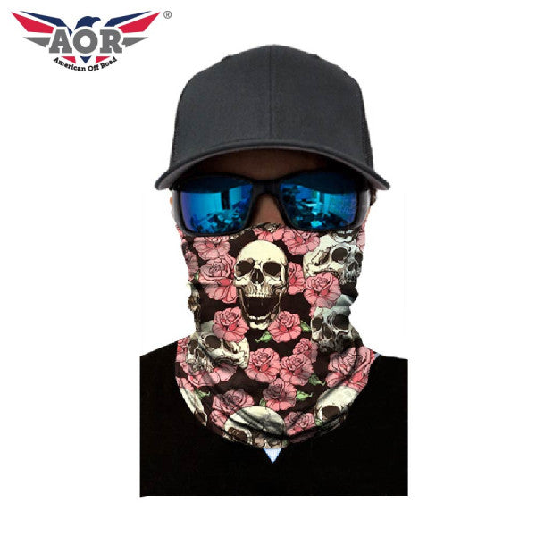 AOR Bandana Face Mask - Skulls & Pink Flowers