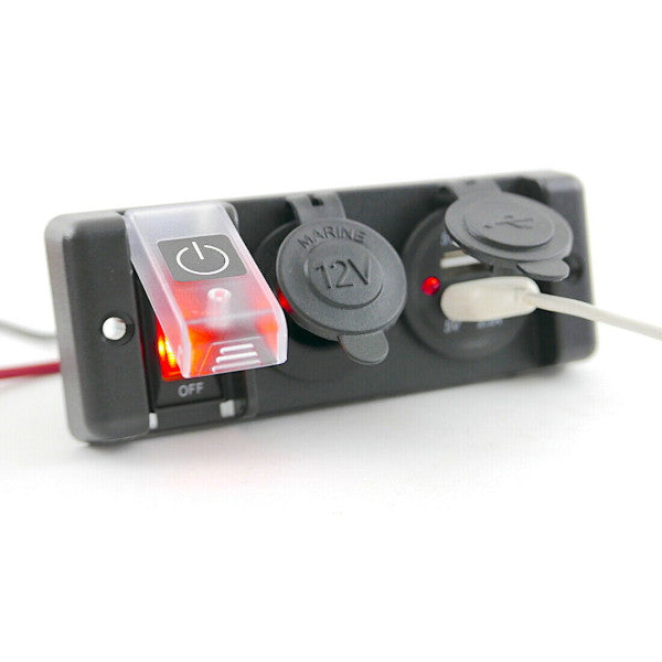 Marine Grade Switch Panel - 1 x Switch - 2 x USB - 1 x 12V