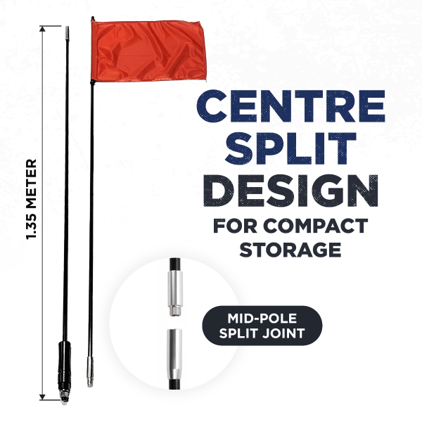 AOR Off Road 9ft Black Flag Pole, Center Split with Quick Disconnect, Adventure Series