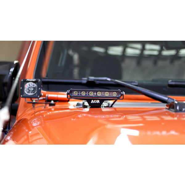 Jeep Wrangler JL 18+ 7” Hood Hinge Single LED Light Bar Brackets, Pair