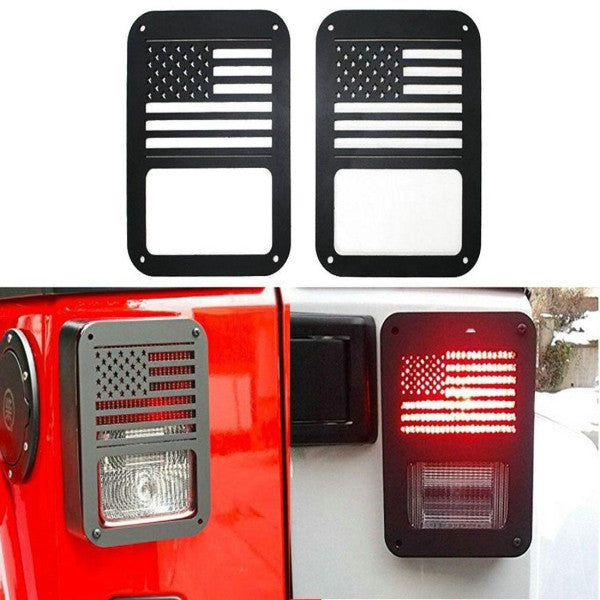 Jeep Wrangler JK 07-17 Rear US Flag Black Tail Lamp Guard