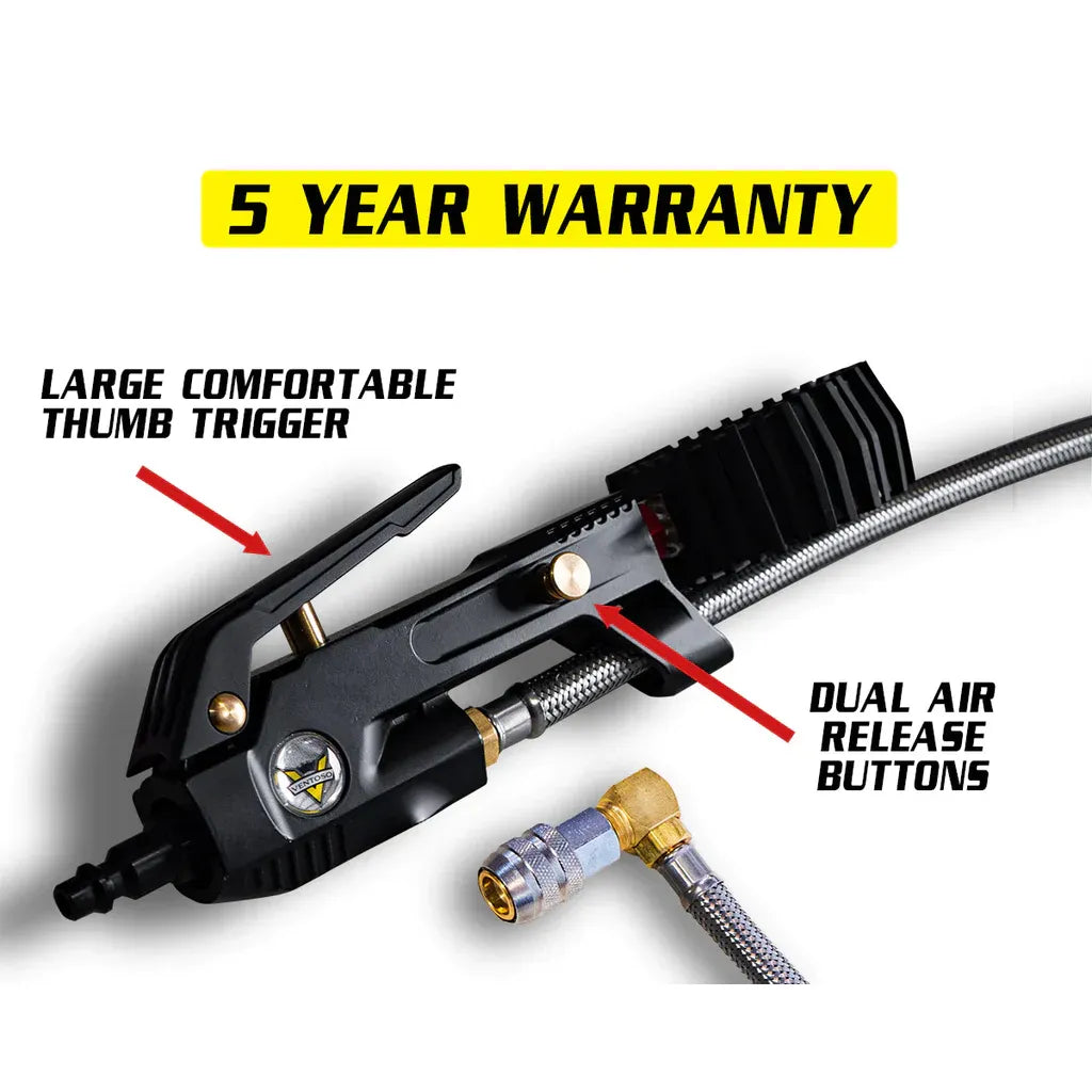 TROOPER SAFETY SERIES - 60 PSI LIQUID ANALOG VENTOSO TIRE INFLATOR W/ 6 FT. HOSE WHIP